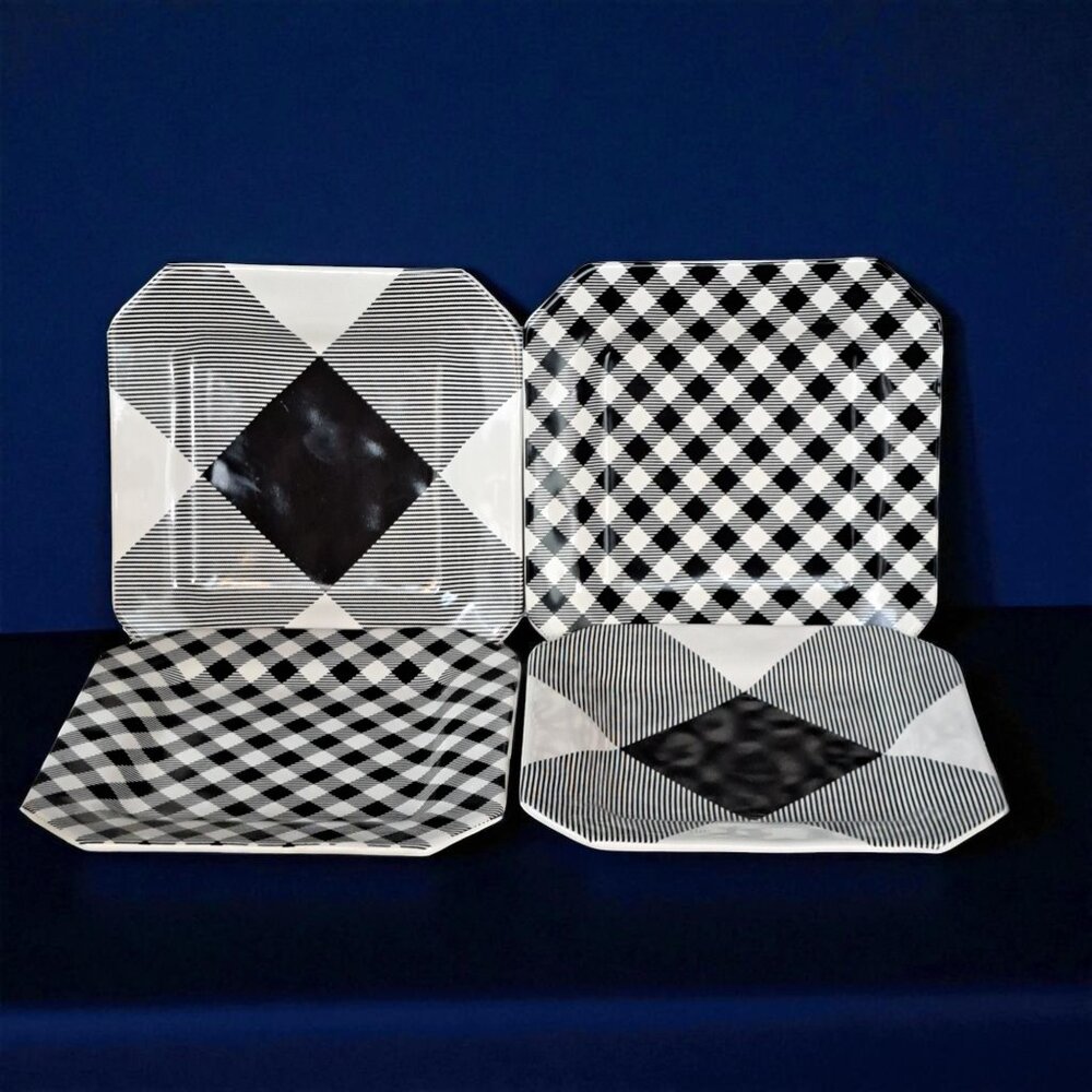Adam Lippes x Target White & Black Check 4-Pack Appetizer Plate Set